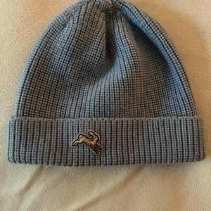 Blue Tracksmith Knit Beanie with Embroidered Patch